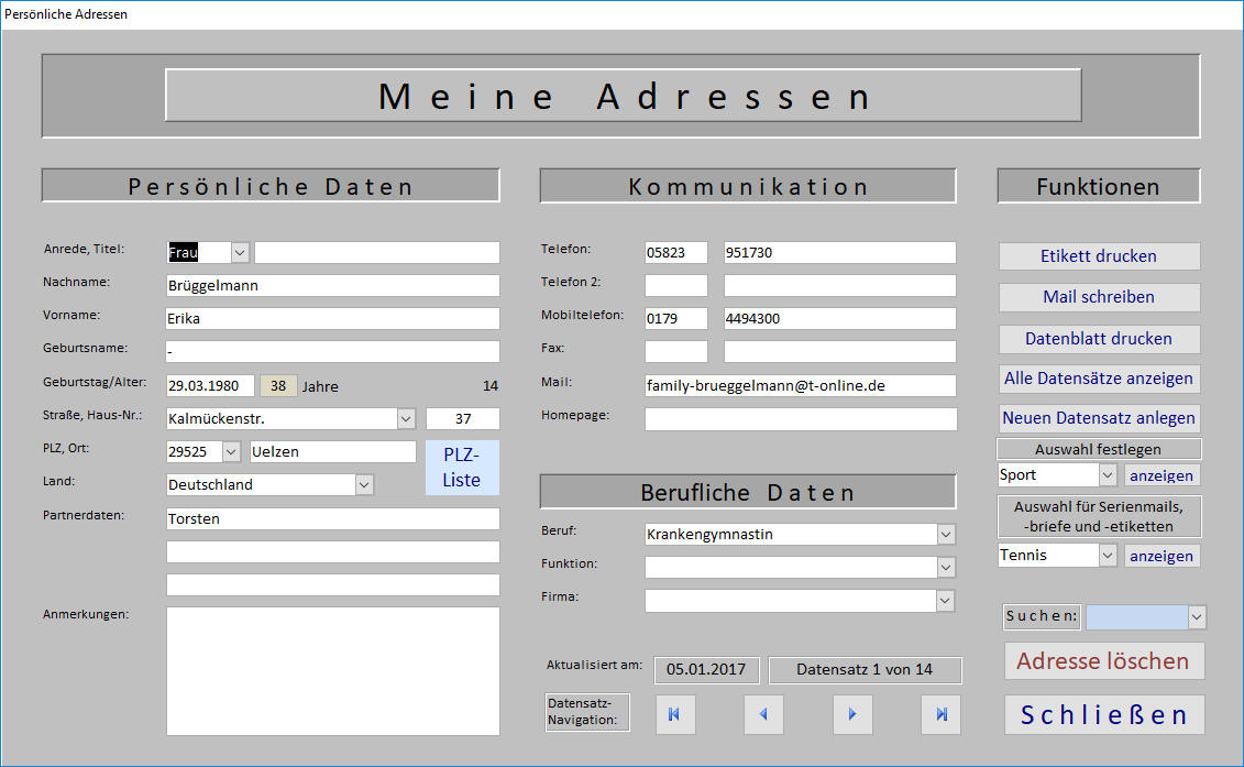 Erfassung und Verwaltung der persönlichen Kontakte