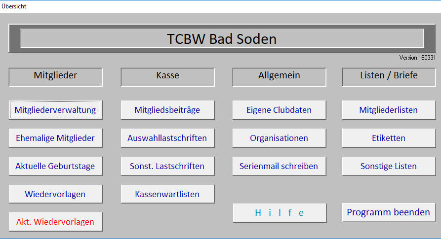 Hauptübersicht der Mitgliederverwaltung